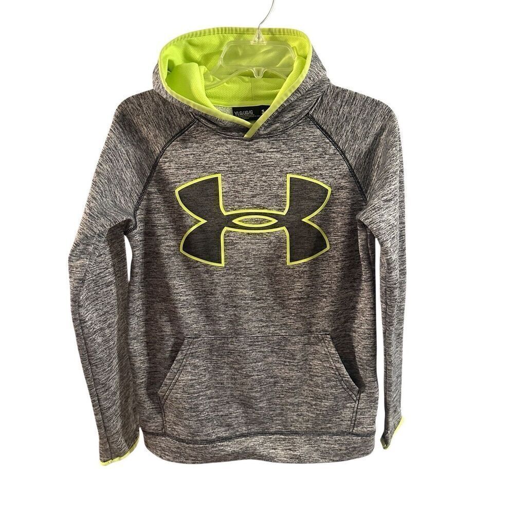 Under Armour Kids' Gray Neon Yellow ColdGear Loose Fit Hoodie Size Youth Large